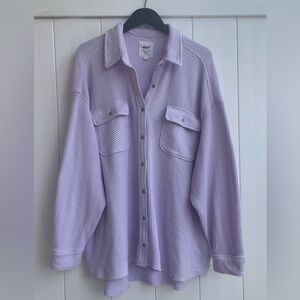 AERIE LumberJane Purple Violet Flurry Oversized Waffle Button Up Shirt Large